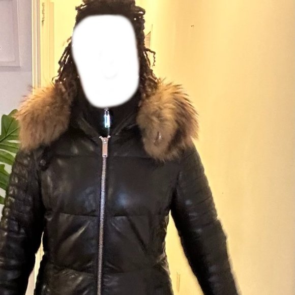 Black leather Winter Coat - Picture 2 of 6